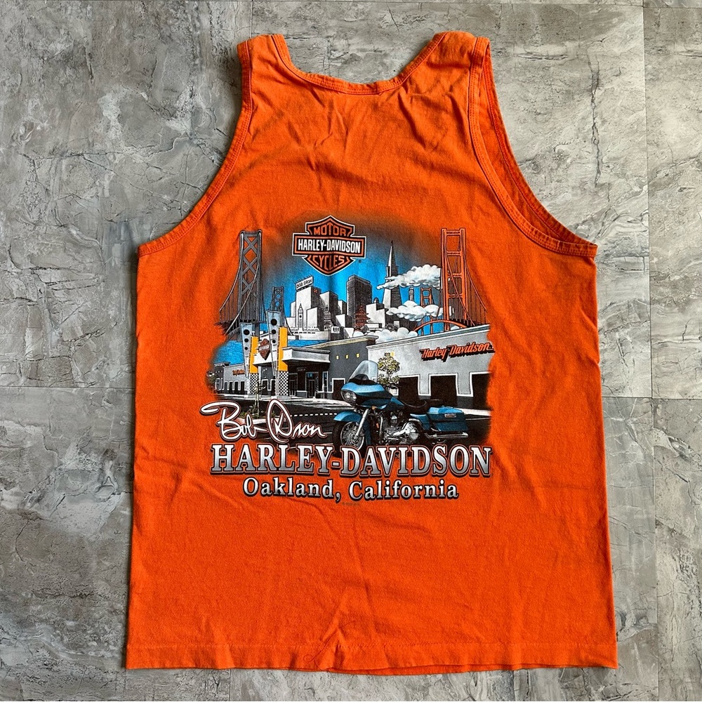 Harley Davidson y2k bright orange sleeveless tank top